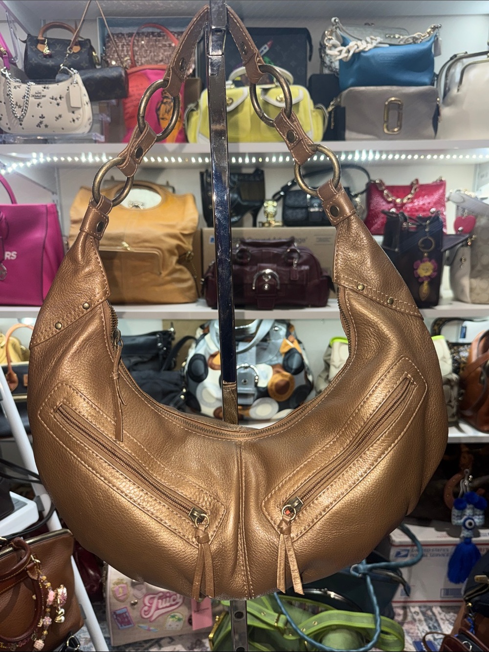 Hobo International Vintage in Metallic Bronze Crescent Shoulder Bag